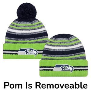 🆕 NEW 2021 NFL NEW ERA ON FIELD SIDELINE POM BEANIE - Seattle Seahawks